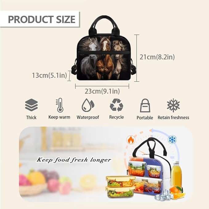 Horse Boys Backpack 8-12 Teenage Boys Girls Schoolbag Set with Lunch Box and Pencil Case Book Bags for Middle School 17 Inch Laptop Bag, 3Pcs - Image 5