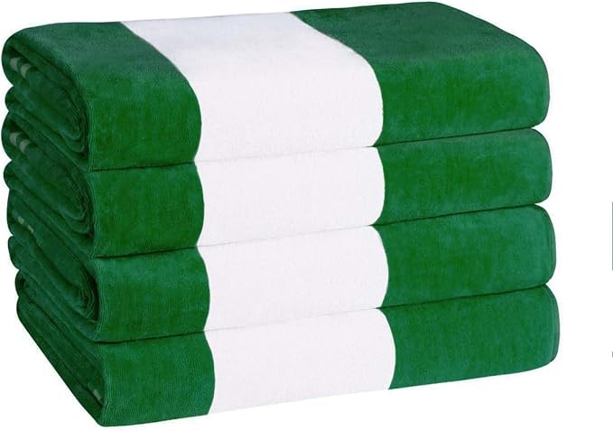 Superior Cotton Striped Beach Towels, Colorful Towels for Adult, Kid, Pool, Swimming, Sand, Travel, Large Oversized, Absorbent, Fast Drying, Bath Basics, Cabana Collection, Set of 4, Dark Green - Image 4