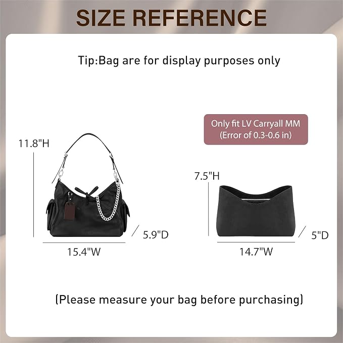 Doxo Purse Organizer Compatible with LV CarryAll Cargo Vibe MM, Upgraded Lightweight Zipper Bag Insert with 8 Compartments, Custom Fit Inside Handbag Divider Shaper Accessories（Black, MM） - Image 2