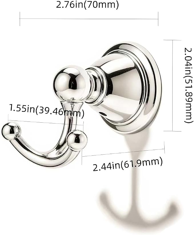 khtumeware 2 Pack Polished Nickel Robe Hooks Wall-Mounted Heavy-Duty Towel Hooks, Zinc Alloy Bathroom Coat Hooks and Suitable for Hanging Towels, Bathrobes, Clothes, Hats and Bags. - Image 2