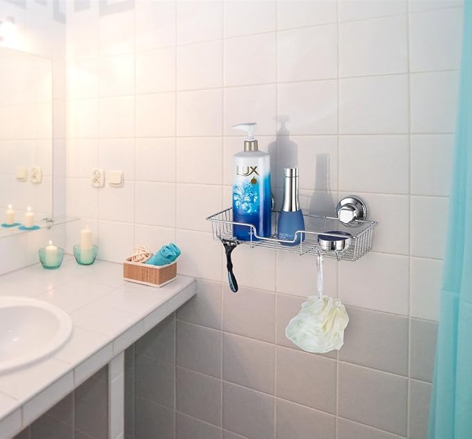 SANNO Suction Cups Shower Caddy Soap Dish Holder for Large Shampoo Shower Gel Holder Bathroom Storage Bath Organizer Kitchen Storage Basket for Shampoo, Conditioner, Soap- Rustproof Stainless Steel - Image 4