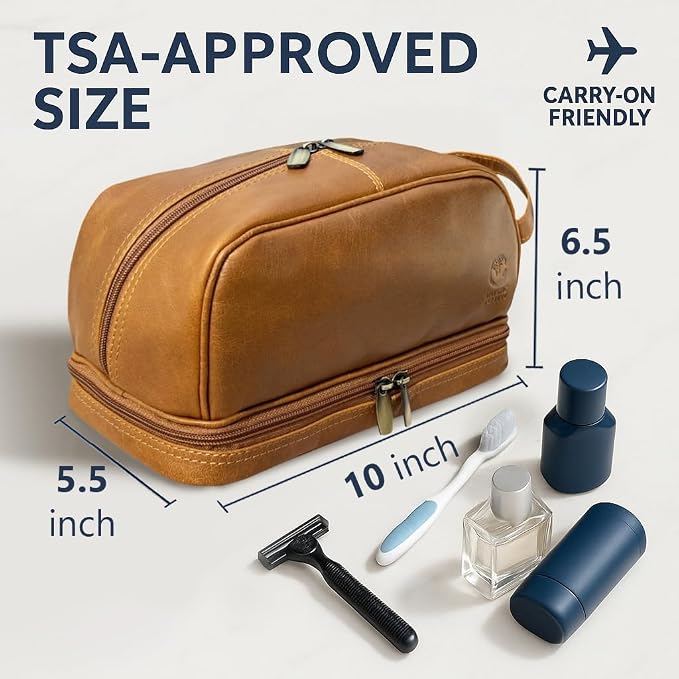 RUSTIC TOWN Leather Toiletry Bag - Waterproof Ditty Kit for Men and Women, Travel Organizer for Full-Size Essentials, TSA Approved - Image 2