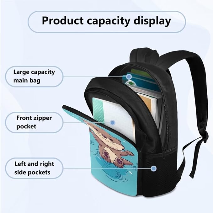 School Backpack for Girls 10-12 with Water Bottle Carrier Insulated Lunch Box Pencil Case for Kids, Kids School Bag Bookbag for Preschool Kindergarten Elementary, Cute Otter Print - Image 2
