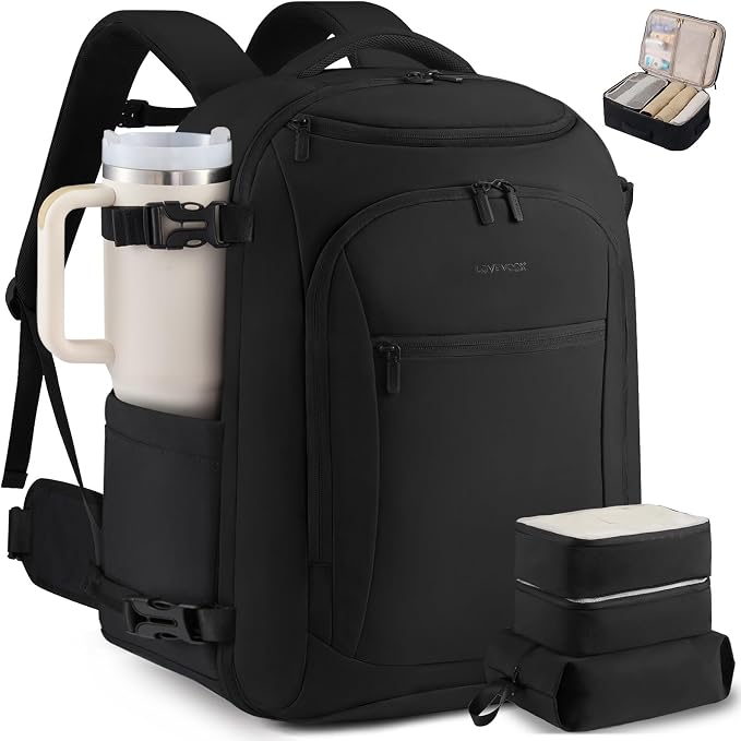 LOVEVOOK Travel Backpack for Women & Men, Airline Approved Carry On Bag | TSA Personal Item Backpack with 3 Packing Cubes,Waterproof Weekender Bag ,Laptop Backpack 5 Compartments for Business Travel by LOVEVOOK