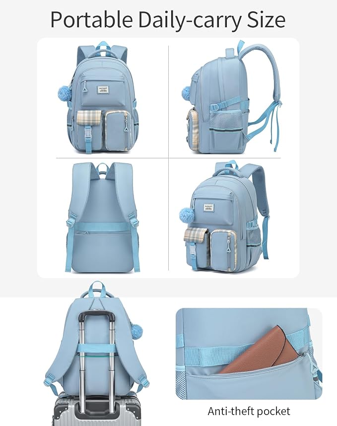 Backpack for Girls, 15.6in Laptop School Bag Kids Elementary Middle High College Students Large Bookbags for Teens Mochilas Escolares para Niñas, Blue - Image 6