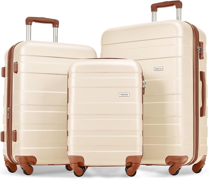Luggage Set 3 Pcs, ABS Durable Lightweight, 360°Silent Spinner Wheels, TSA Lock by Merax