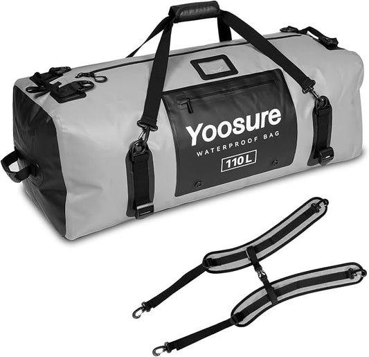 Waterproof Duffel Bag 110L- 700D PVC Dry Bag with Airtight Zipper, Large Dry Bag with Straps&Handles for Camping Boating Kayaking Rafting Canoeing Gym Beach Car Roof Storage (Grey) by Unknown