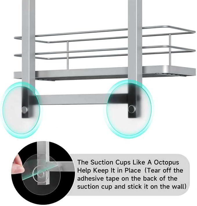 Shower Caddy Hanging (Silver), Adjustable Anti-Swing-Over The Shower Head Caddy, 3 Tier Height Bathroom Storage Organizer, Bathroom Shelves Basket Rack, Shower Caddies Rack with Adjustable Soap Basket - Image 7