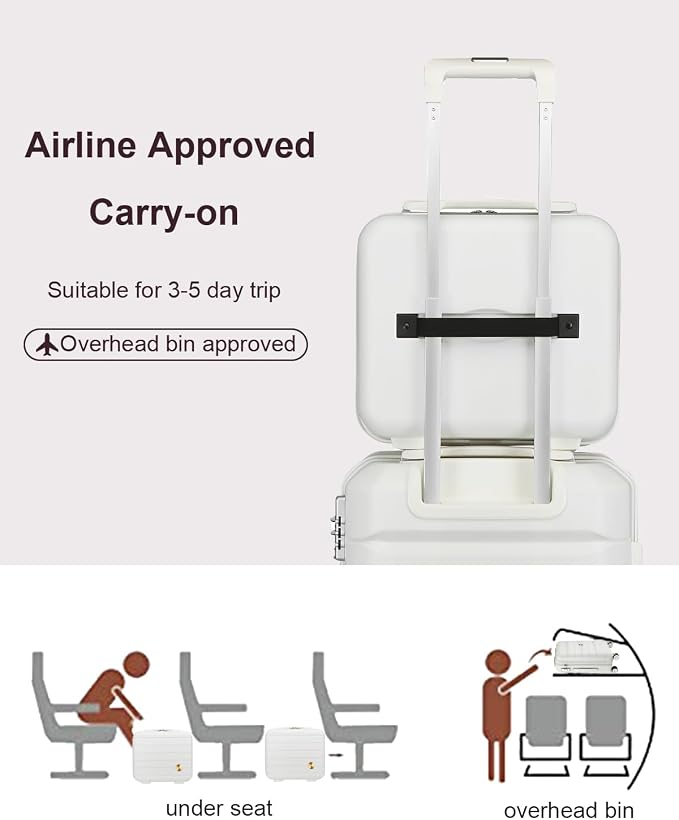 Somago 20 Inch Carry On Luggage Sets Hardside Suitcase with Double Spinner Wheels and TSA Lock YKK Zipper (Creamy White,14/20) - Image 5