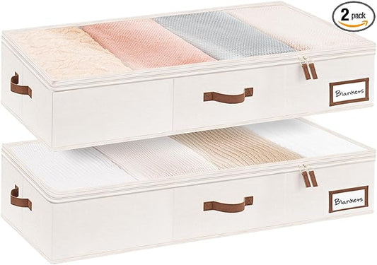 StorageWorks Extra Large Under Bed Storage Containers with Handles and Label Holder, 2 Pack Ultra-thick Fabric Underbed Bins, Closet Organizer for Clothes, Blankets, Sweater by StorageWorks