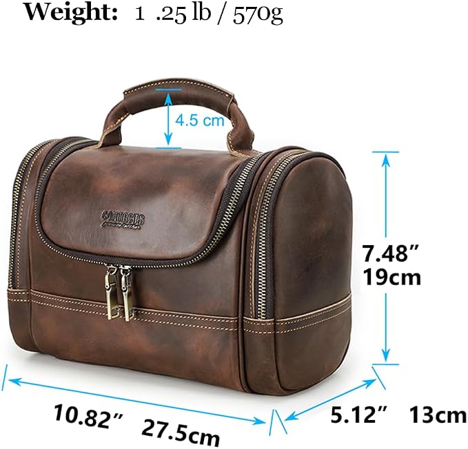 CONTACTS Crazy Horse Leather Toiletry Bag for Men Travel Bathroom Shaving Dopp Kit Toiletries Organizer Vintage Brown Cosmetic Bag Handbag - Image 5