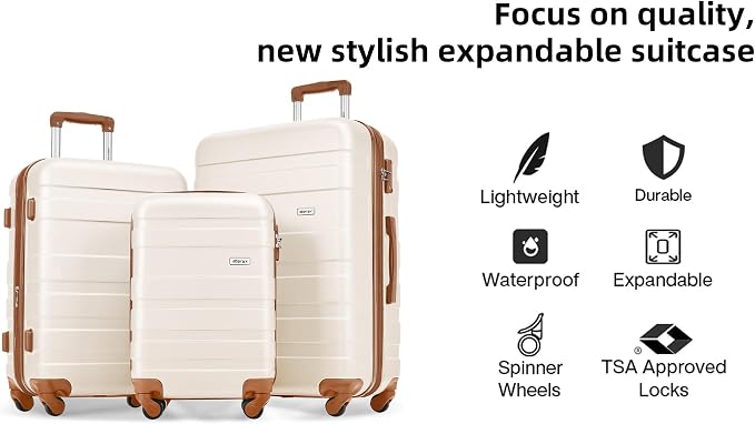 Merax 3 Piece ABS Hardshell Luggage Sets Spinner Wheel Suitcase Suit Case - Image 2