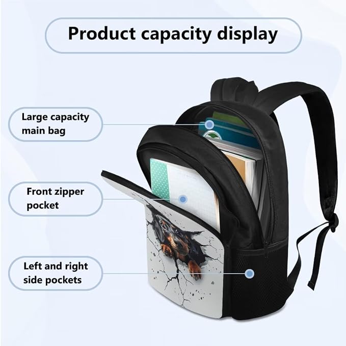 School Backpack Set, Funny Dachshund Portable School Bags with Water Bottle Carrier Lunch Boxes Pencil Cases for Kids Teens Student Bag Daypack Set 4 in 1 - Image 2