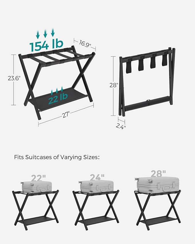 SONGMICS Luggage Racks, Set of 2 Foldable Suitcase Stands, Steel | Storage Shelf, Easy Storage, Black, URLR003B02 - Image 3