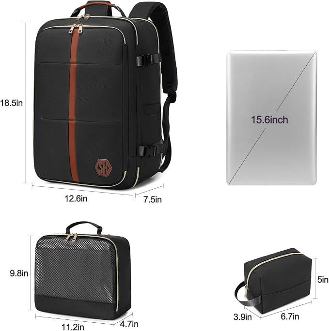 40L Travel Laptop Backpack for Women & Men, Airline Approved Carry On Luggage Overnight Bags, Waterproof Personal Item Bag, Weekender Essentials Backpacks Vacuum Backpack Black - Image 3