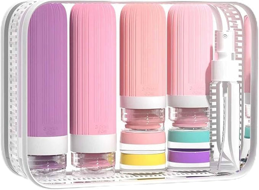 16 Pack 3.4oz Portable Travel Bottles, TSA Approved Leak-Proof Silicone Toiletry Containers, Refillable Squeezable for Shampoo, Conditioner, Cologne, Perfume & Lotion – On-the-Go Essentials