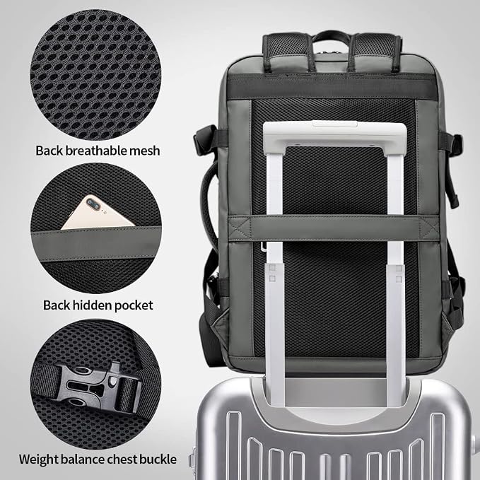 BANGE 45L Carry-on Backpack, Expandable Travel Backpacks for Airplanes,Convertible Weekend Backpack Briefcase for Traveling,Water Resistant College 17.3” Laptop Backpack for Men & Women - Image 6