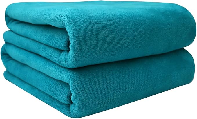 JML Large Microfiber Bath Towels Set with Hanging Loop, 2 Pack (30" x 60") - Soft, Absorbent, Quick Drying, Lint-Free, Fade Resistant, Use for Salon, Hair Wrap, Fitness, Sport, Yoga, Teal by JML