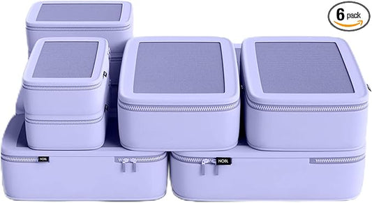 NOBL Travel Compressible Packing Cubes Set, 6 Pieces Travel Packing Organizers, Compression Luggage Cubes for Suitcases & Carry On, Space Saving (XXS, XS, S, M, L, XL) - Lavender by NOBL