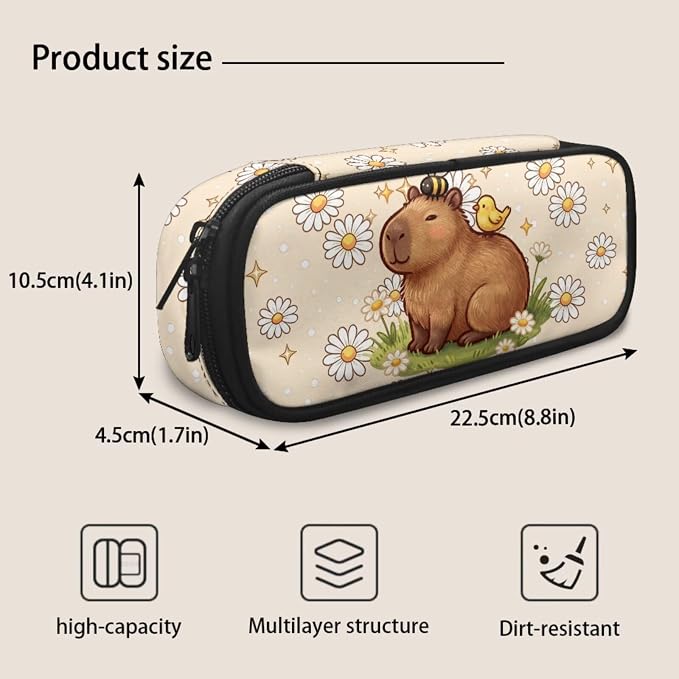 Girls Capybara Backpack Set 4-Piece and Lunch Box, Pencil Case – Cute Lightweight School Bag for Kids Ages 5-12, Kindergarten Elementary Pockets Back to School Bookbag with Front Zip - Image 7
