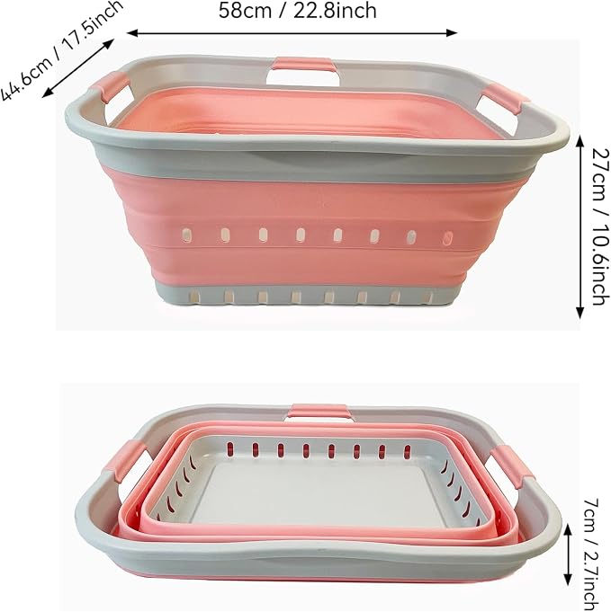 SAMMART 42L (11 gallon) Collapsible Plastic Laundry Basket - Foldable Pop Up Storage Container/Organizer - Space Saving Hamper/Basket (Grey/Quartz Pink) - Image 8