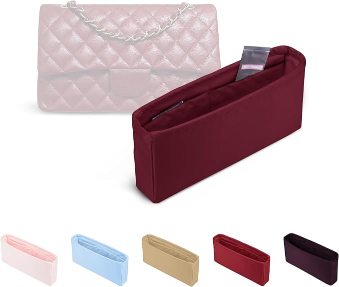 Purse Organizer Insert, Silky-Soft Lightweight Design, Multi-Pocket, Keeps Bag Organized & Protects Interior, Fits Chanel Classic Flap Jumbo, Ideal for Travel & Daily Use(Rouge Grenat, CF Jumbo 30) by KINGSINBAG