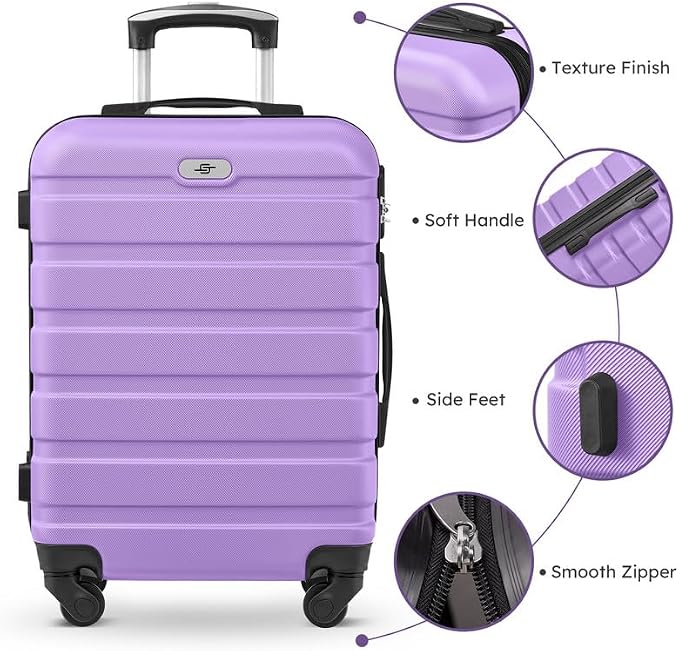 Suitour Luggage Sets 5 Piece, 20, 24, 28 inch Hardside Carry-on and Checked Suitcase Set with Expandable Travel Duffle Bag Sets（Purple） - Image 6