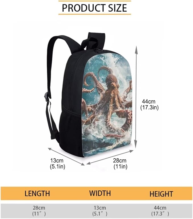 17 Inch Animal Print School Backpack And Lunch Box Set for Kids Lightweight Angry Sea Octopus Backpack for Boys Girls Sturdy School Bag with Insulated Lunchbox Pencil Case Student Bookbag - Image 7