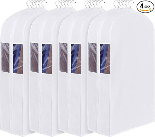 Univivi Premium Cotton Garment Bags for Hanging Clothes and Storage, 40 Inch Washable Suit Cover Bag with Extra Large 10" Gusset & Clear Window - Perfect for Suits, Coats, Jackets - 4 Pack by Univivi