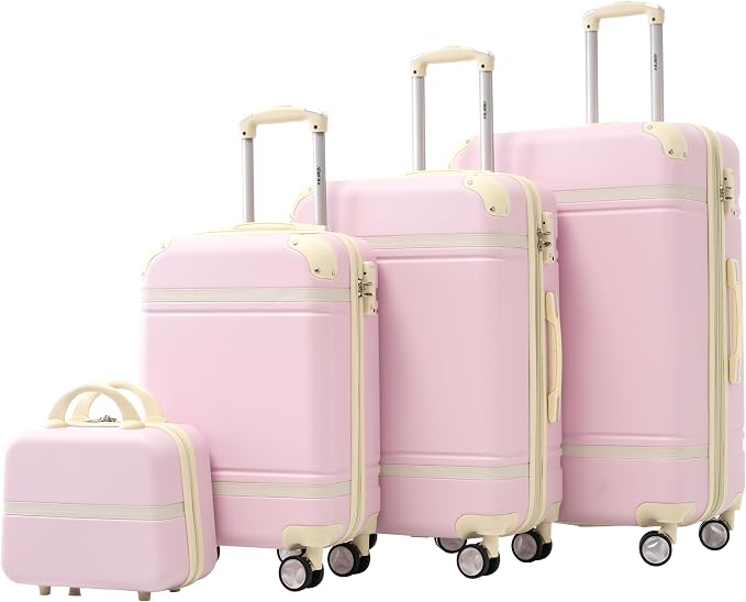 Merax Luggage Set 3 Piece Suitcase Set with 1 Cosmetic Case Expandable Spinner Wheels Vintage Luggage Sets(Light Pink,20"+24"+28") by Merax
