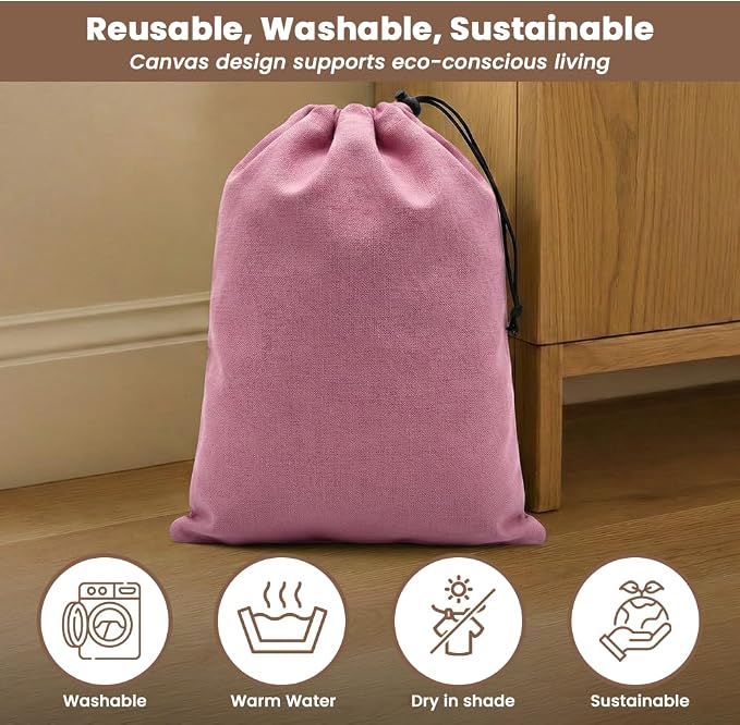 LFH Cotton Rich Shoe Storage Bags with Drawstring, Dustproof Breathable Reusable Organizer, Perfect For Travel, Dorm, Hotel, College, Gym, Easy to Carry, Machine Washable 12"x17" (Pack of 2) - Pink - Image 7
