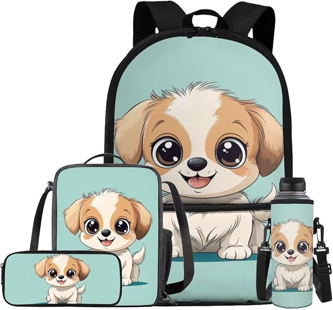 Cute Dog School Backpack for Kids 8-12 Boys and Lunch Bag Multi-Functional 17-Inch Schoolbag Lightweight Bookbag for Boys & Girls, Perfect for Elementary & Middle School by Bivxisrvo