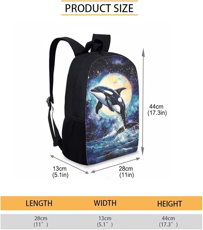 Killer Whale Backpack for School Girls 3rd Grade Preppy Galaxy Kids Bookbag with Lunch Box Set Moon 4 in 1 Primary Back Pack Lunch Bag Pencil Case Book Bags Lunchbox Water Bottle Holder - Image 4