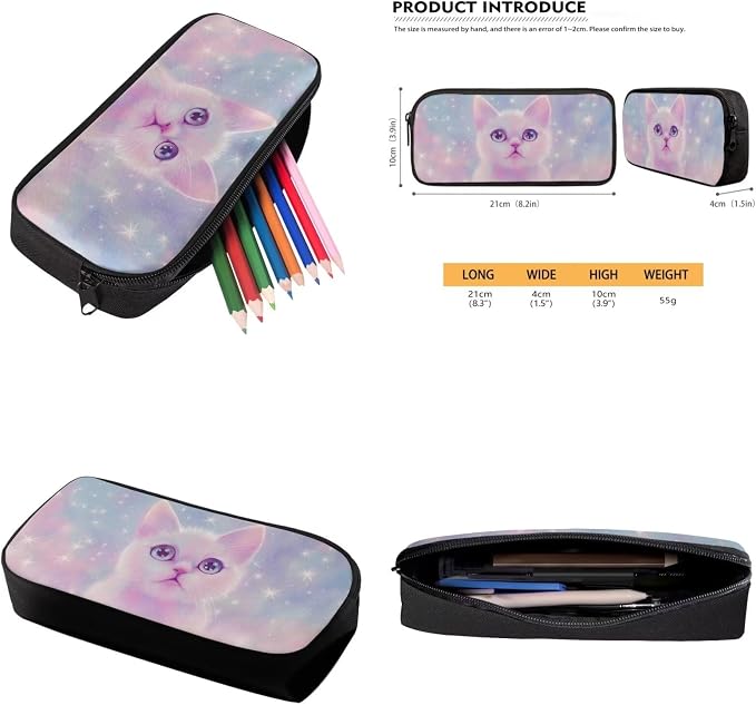 Aesthetic Galaxy Cat Backpack for School Girls Backpack with Lunch Box Water Bottle Bag and Soft Pencil Case 4PCS Set 17" Bookbag with Compartments Lightweight Elementary School Bag for Kids - Image 6
