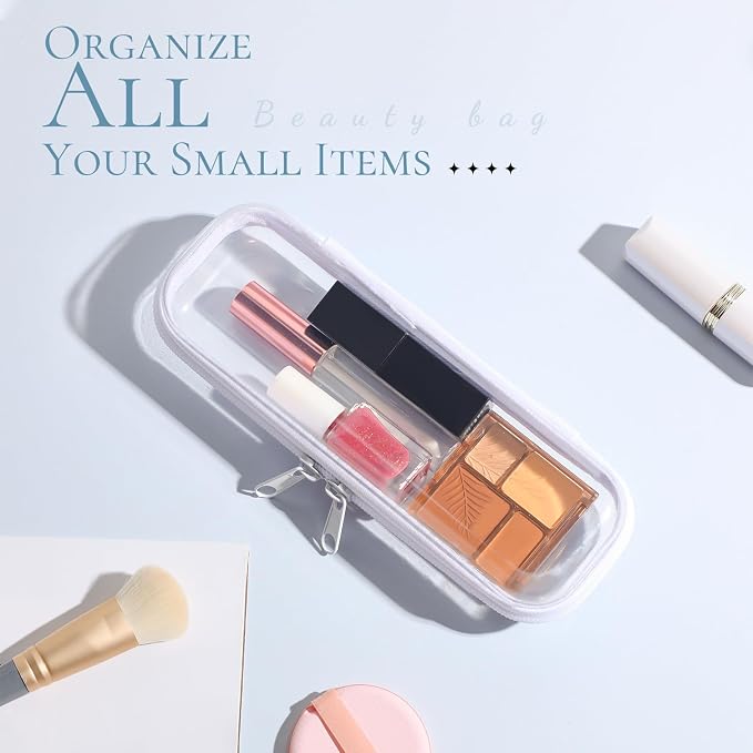 Sanwuta 6 Pcs Clear Hard Zipper Case Plastic Zipper Pouches Transparent Makeup Bag Pencil Case Pouches Toiletry Diaper Bag for Travel Toy Storage Organizer Bins(White,7.87 x 2.56 x 1.57 Inch) - Image 5