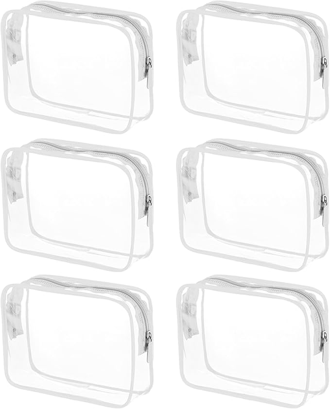Tergy 6 Packs Clear Cosmetics Bags for Women Men Waterproof Toiletry Bags PVC Makeup Bags Organizer Case with Zipper for Travel Bathroom (6 White Colors) by Tergy