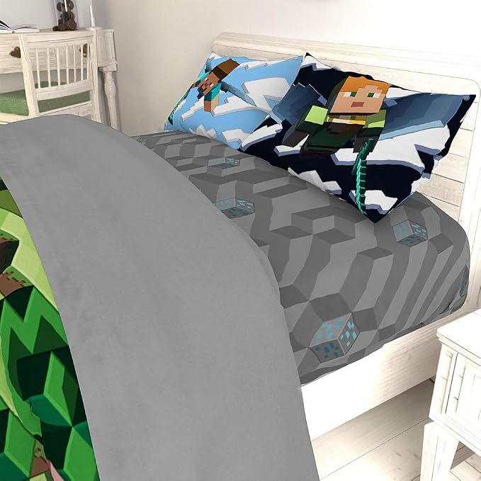 Minecraft Creeper Full Size Comforter Set 7 Piece Kids Bedding, Green | Video Gaming, Bed in a Bag, Comforter Sheets Shams Pillowcases, Official Product, Microfiber, Machine Washable, Boys Gift - Image 8