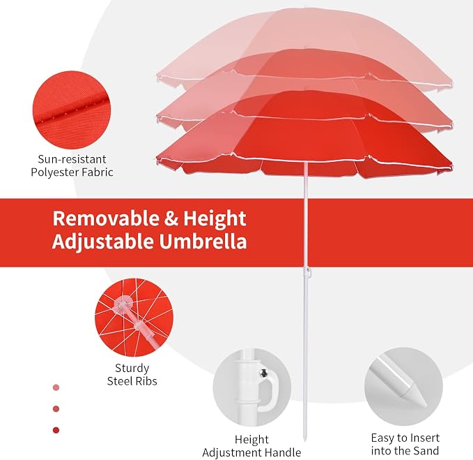 Goplus Double Camping Chair with Umbrella, Folding Loveseat Chairs w/Canopy Shade, Carrying Bag, Table, Cup Holder, Portable Beach Chairs Outdoor Picnic Patio (Red) - Image 5
