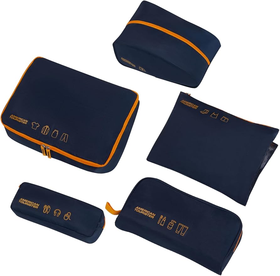 American Tourister Packing Cube Set 5 Pieces - Travel Organiser & Suitcase for Clothes, Shoes and Accessories, Luggage Organiser for Suitcases and Hand Luggage, Dark Blue/Orange - Image 3