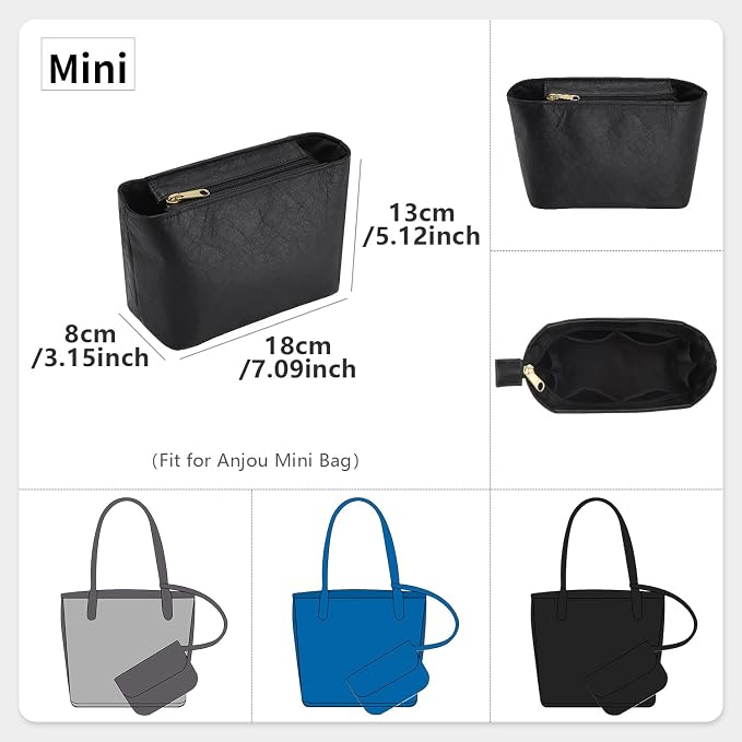 Tote Bag Organizer Insert Compatible with Handbag, Dupont Paper Purse Inner Suit for HandBag Shaper (Black, Mini) - Image 2