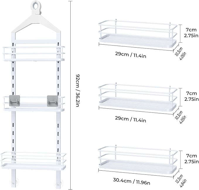 ODesign 3 Tier Adjustable Shower Caddy Hanging Over Head Anti-Swing White | Shower organizer hanging,no drilling required,comes with removable hook and storage box, suitable for indoor showers - Image 9