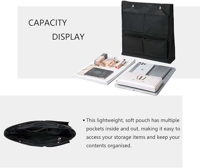 Lightweight Handbag Organizers Insert with Multiple Pockets - Handbag Organizer for Storage and Organization, Cosmetic Bag (Nylon-black,L) - Image 4