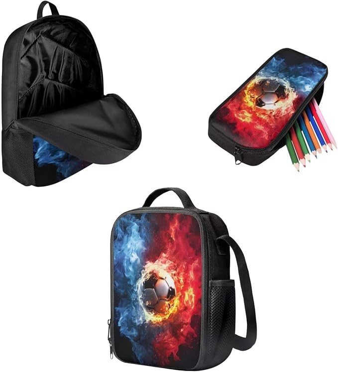 Mumeson Football Backpacks Big Capacity Bookbag Schoolbags 3 Pieces Set Schoolbag with Portable Insulated Lunch Bag Mini Pencil Case,Lightweight Backpack Set for Kids Pink - Image 2