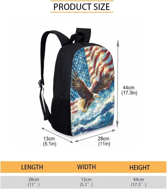 Bald Eagle American Flag Casual Daypack Set for Teen Girls, Backpack Set with Reusable Lunch Box and Pencil Case, Portable School Bag Set Suitable for Boys and Girls - Image 4