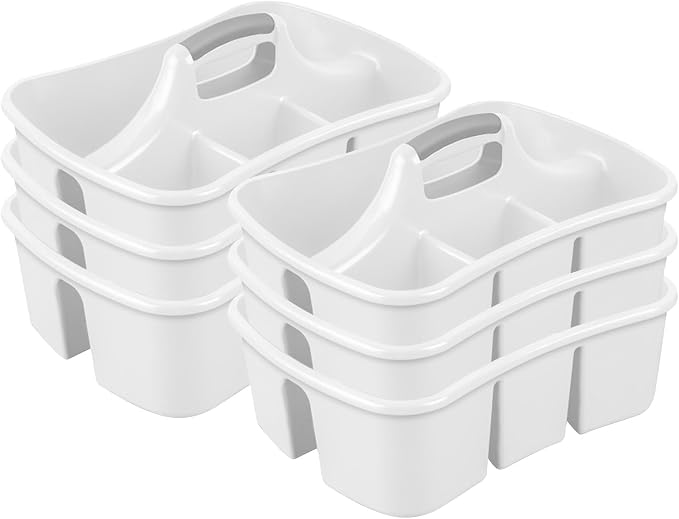 Sterilite 6-Pack Divided Ultra Caddy, Portable Plastic Storage Organizer for Bathroom - Large Organization Holder and Container for Sink, Laundry, and Kitchen Cleaning Supplies by Sterilite