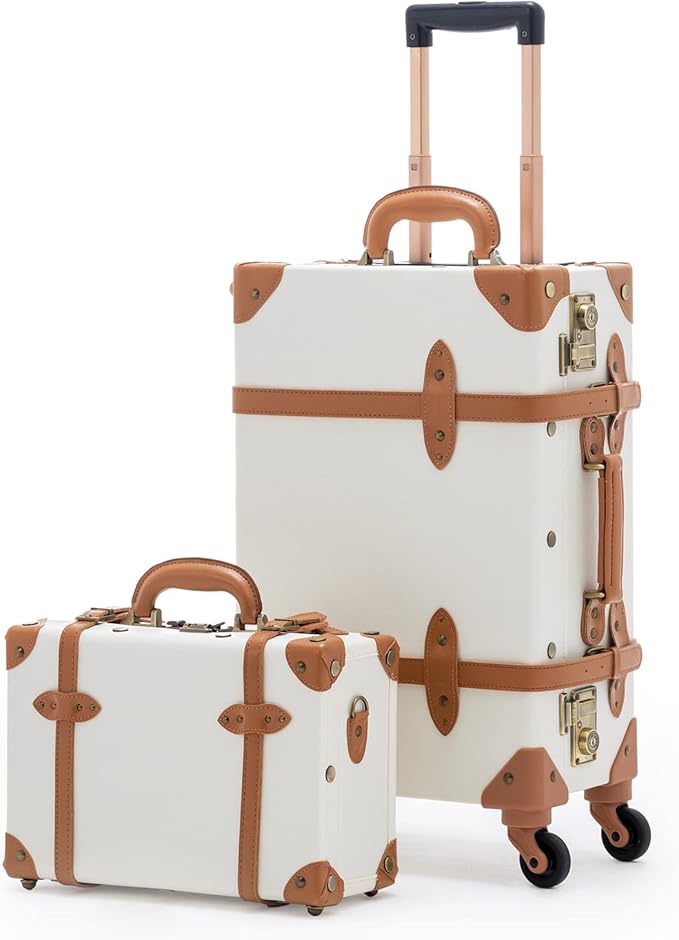 COTRUNKAGE Minimalist 2 Piece Vintage Luggage Sets Travel Carry On Suitcase for Women with Spinner Wheels, Pearl White by COTRUNKAGE