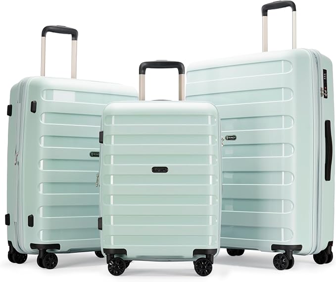 GinzaTravel PP material 3-piece expandable luggage sets with Spinner Wheels， Suitcase with TSA Lock，Large Luggage for Family Travel carry on 20/24/28，Azure water color by GinzaTravel
