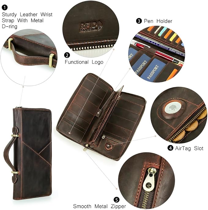 CONTACTS Family Passport Holder for 10 Full Grain Leather Compatible with Airtag Passport Holder for Family Travel Document Organizer Multiple Rfid Blocking Passport Wallet - Image 8