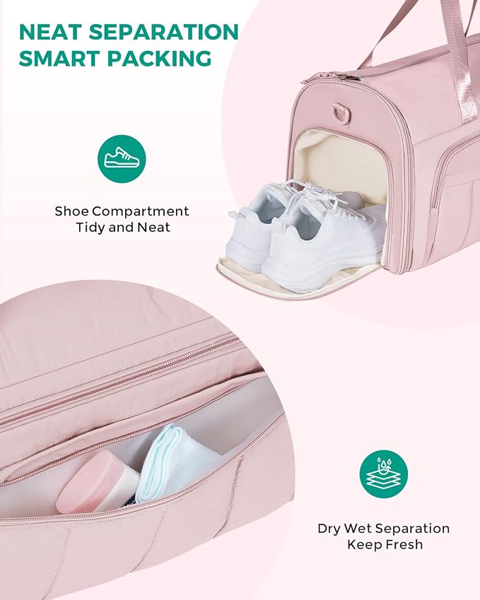WANDF Convertible Garment Bags for Travel with Wet Pocket Carry on Garment Duffle Bag 2 in 1 Puffy Hanging Clothes Travel Bags with Shoe Compartment for Airplanes Business Weekend Gym Wedding (Pink) - Image 2
