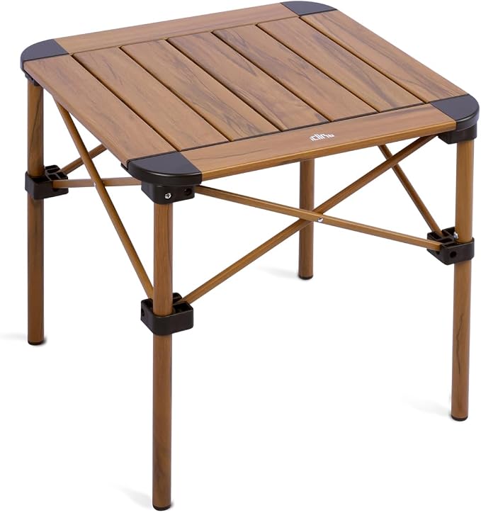 iClimb Lightweight Stable Alu. Folding Square Table Roll Up Top with Carry Bag for Camping Picnic Backyards BBQ Camp Kitchen (Nature, S) by iClimb